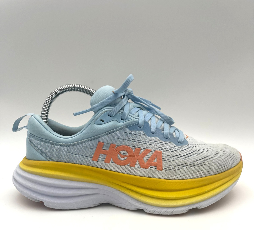 Hoka One One Bondi 8 Women's 8 Blue Yellow Athletic Running Shoes Sneakers